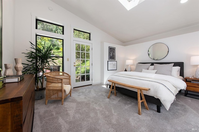 11969 Canyon Dr, Guerneville, CA 95446 - carpeted bedroom featuring vaulted ceiling, access to outside, and baseboards