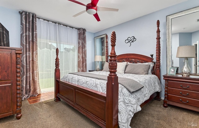 carpeted bedroom with a ceiling fan