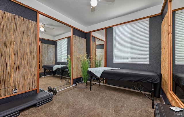 bedroom with a ceiling fan and carpet flooring