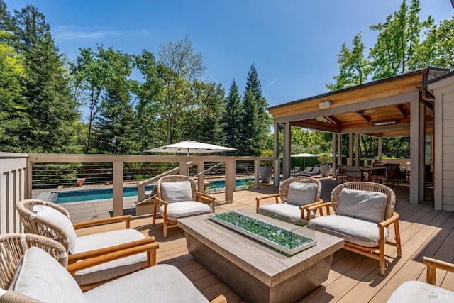 1711 Spring St, Saint Helena, CA 94574 - deck with a fenced in pool and an outdoor living space with a fire pit