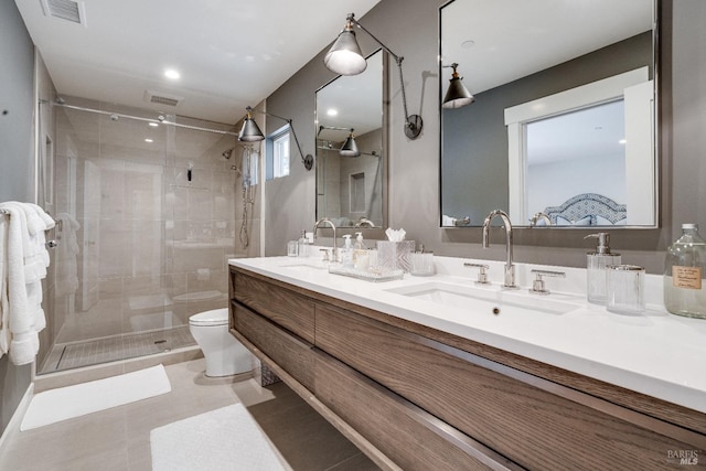 1711 Spring St, Saint Helena, CA 94574 - bathroom featuring visible vents, a sink, double vanity, and a shower stall