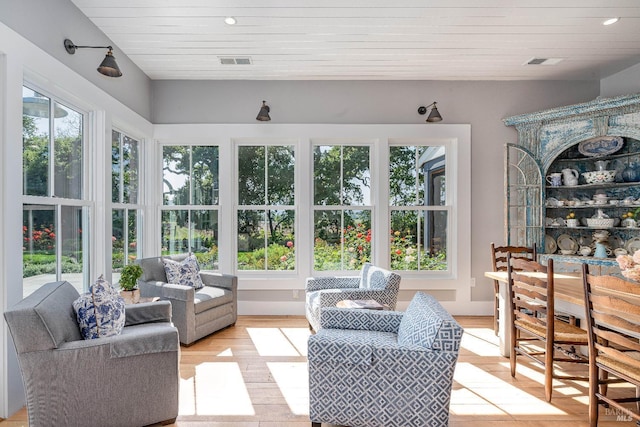 5310 Silverado Trl, Napa, CA 94558 - sunroom with visible vents, wood finished floors, and wooden ceiling