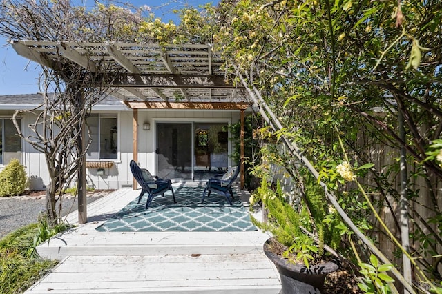 wooden terrace featuring a pergola