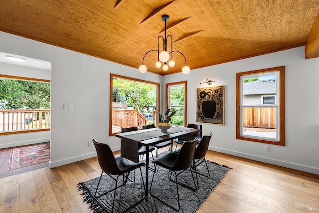 dining room with baseboards, wooden ceiling, and a wealth of natural light