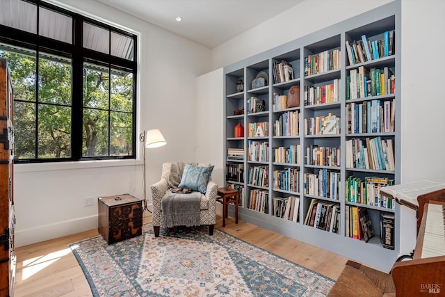 living area featuring wood finished floors and baseboards