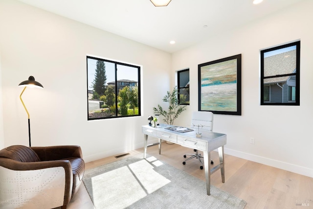 1975 W Bristlecone Ct, Santa Rosa, CA 95403 - home office with baseboards, light wood finished floors, and recessed lighting