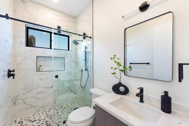 1975 W Bristlecone Ct, Santa Rosa, CA 95403 - bathroom featuring toilet, a marble finish shower, and vanity
