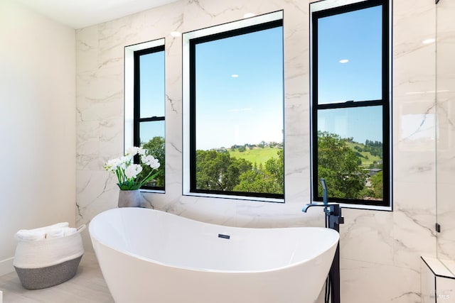 1975 W Bristlecone Ct, Santa Rosa, CA 95403 - full bath featuring healthy amount of natural light, a soaking tub, and tile walls