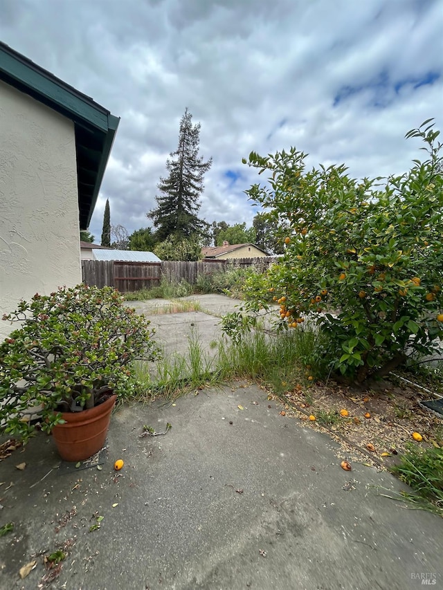 view of yard with fence and a patio area