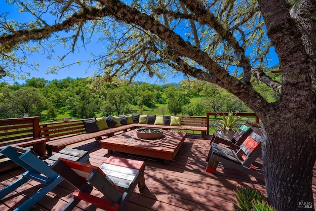 2200 Mcnab Ranch Rd, Ukiah, CA 95482 - wooden terrace with an outdoor hangout area and a forest view