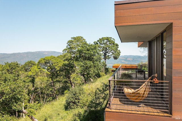exterior space featuring a mountain view