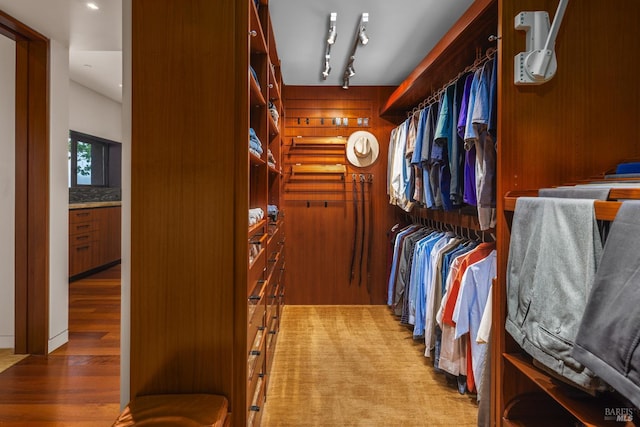 walk in closet featuring wood finished floors