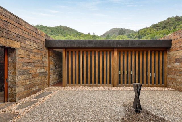 garage with a mountain view