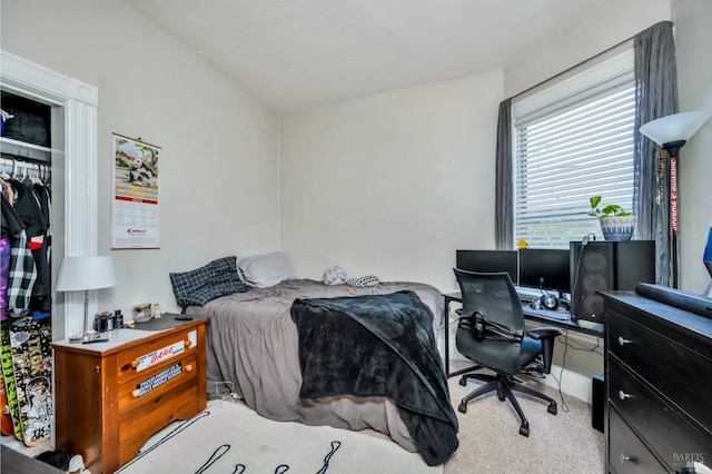 carpeted bedroom featuring a closet
