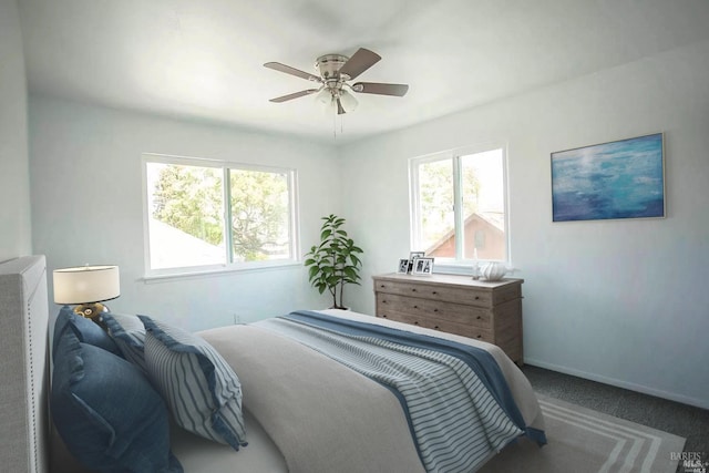 315 Baker St, Petaluma, CA 94952 - bedroom with baseboards, multiple windows, ceiling fan, and carpet