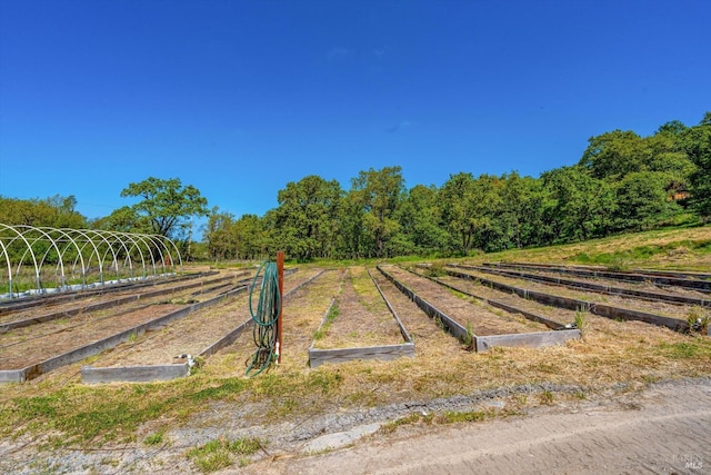 view of gate with a vegetable garden and fence