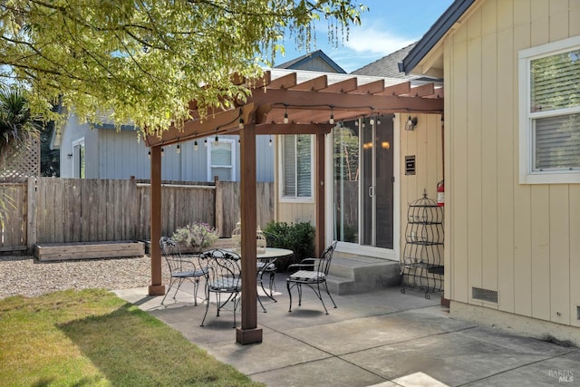 8724 Windsor Rd, Windsor, CA 95492 - view of patio / terrace with fence, a pergola, entry steps, and visible vents