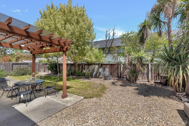 8724 Windsor Rd, Windsor, CA 95492 - view of yard with outdoor dining area, a fenced backyard, a pergola, and a patio