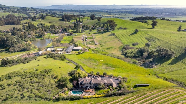 birds eye view of property with a rural view