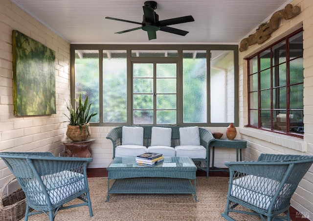 2480 Spring Mountain Rd, Saint Helena, CA 94574 - sunroom with healthy amount of natural light, a ceiling fan, and an outdoor hangout area