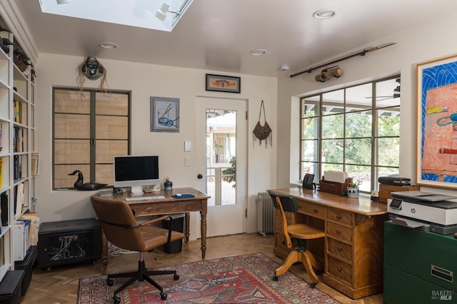 2480 Spring Mountain Rd, Saint Helena, CA 94574 - office with radiator, recessed lighting, and a skylight