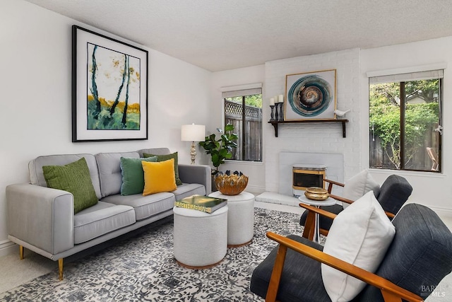 728 Walnut Ct, Novato, CA 94945 - living area with a fireplace and a textured ceiling