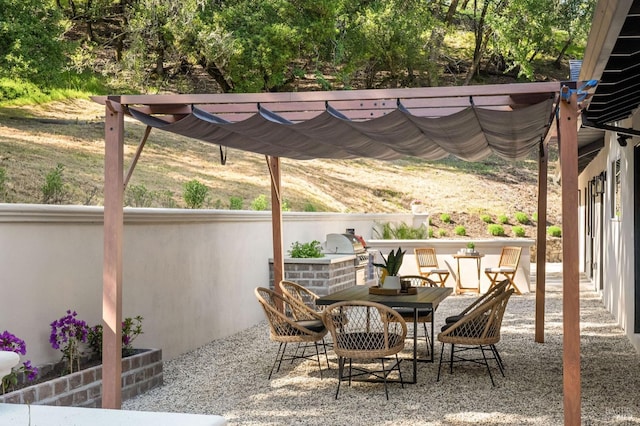 view of patio with outdoor dining space, an outdoor kitchen, and grilling area
