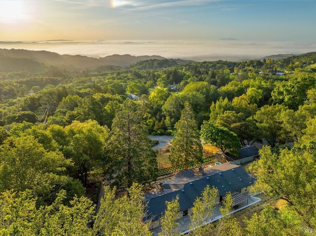 birds eye view of property with a wooded view