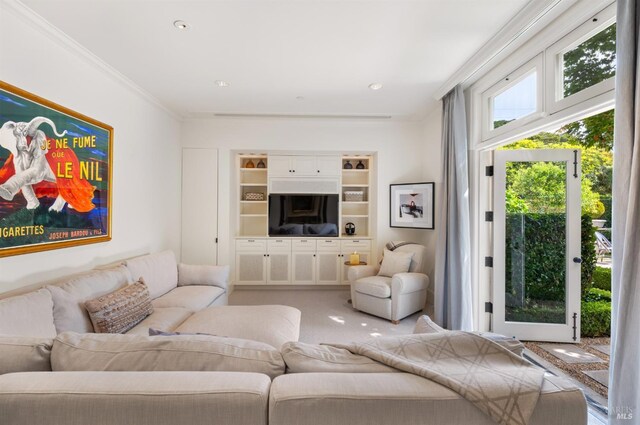 72 Lagoon Rd, Belvedere, CA 94920 - living room featuring crown molding and recessed lighting