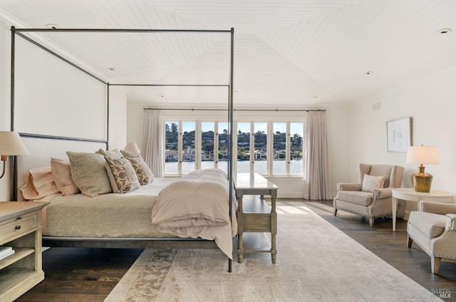 72 Lagoon Rd, Belvedere, CA 94920 - bedroom featuring dark wood-type flooring and a water view