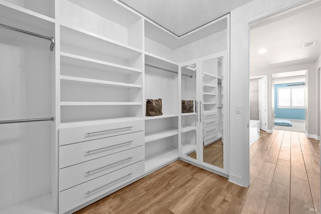 spacious closet featuring visible vents and wood finished floors