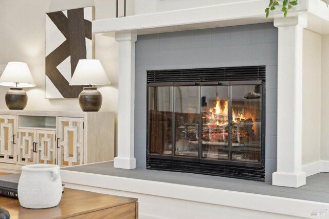 details featuring a fireplace