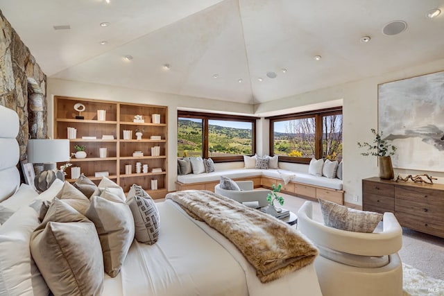bedroom with recessed lighting and vaulted ceiling