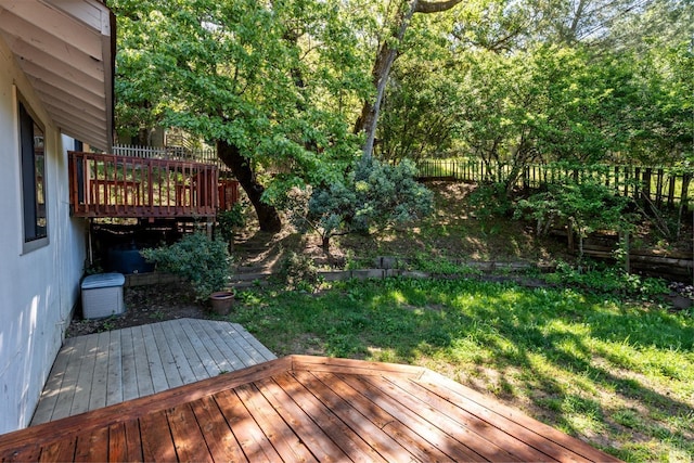 wooden terrace featuring a fenced backyard