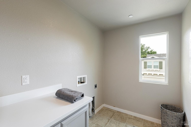 laundry room with baseboards, laundry area, electric dryer hookup, and hookup for a washing machine