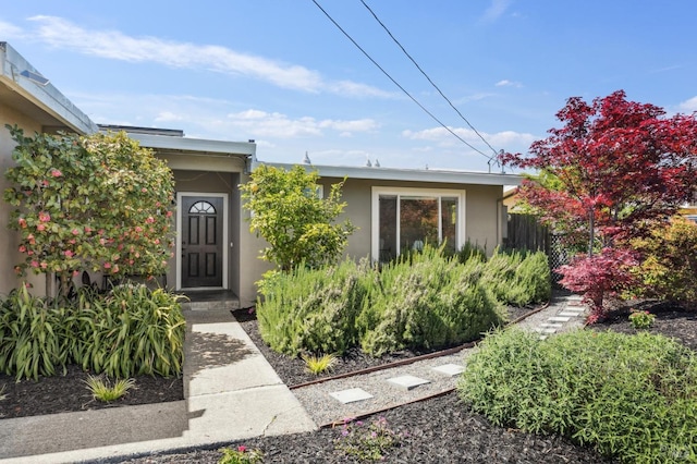 doorway to property with stucco siding