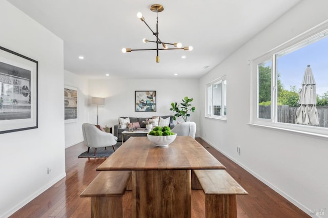 9 Monroe Ct, Novato, CA 94947 - dining area featuring an inviting chandelier, recessed lighting, dark wood finished floors, and baseboards