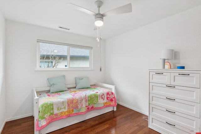 9 Monroe Ct, Novato, CA 94947 - bedroom featuring dark wood-type flooring, a ceiling fan, baseboards, and visible vents