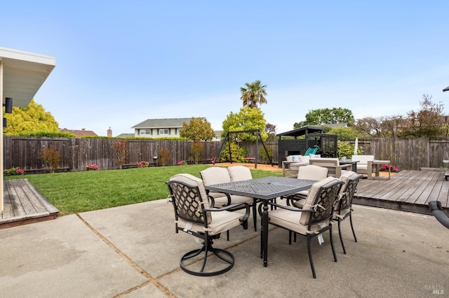 9 Monroe Ct, Novato, CA 94947 - view of patio with outdoor dining area, a fenced backyard, and a deck