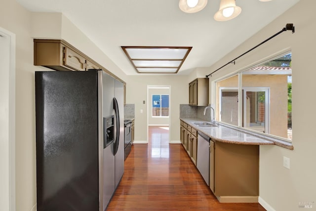3432 Norwalk Pl, Fairfield, CA 94534 - kitchen with stainless steel appliances, a sink, dark wood finished floors, and baseboards
