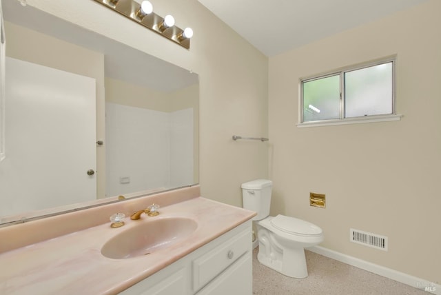 3432 Norwalk Pl, Fairfield, CA 94534 - bathroom featuring speckle patterned floor, baseboards, vanity, and toilet