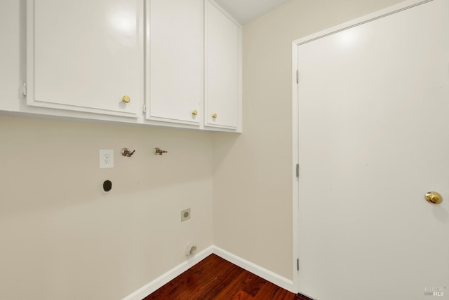 3432 Norwalk Pl, Fairfield, CA 94534 - laundry area featuring electric dryer hookup, baseboards, dark wood-type flooring, cabinet space, and washer hookup