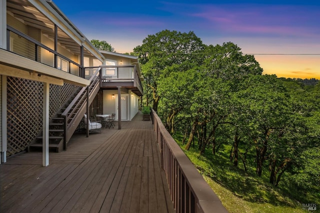 deck featuring stairway
