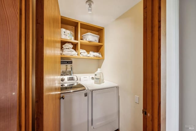 washroom featuring laundry area and washer and clothes dryer