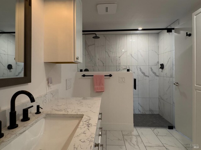6200 Burnside Rd, Sebastopol, CA 95472 - full bathroom featuring marble finish flooring, a marble finish shower, and vanity