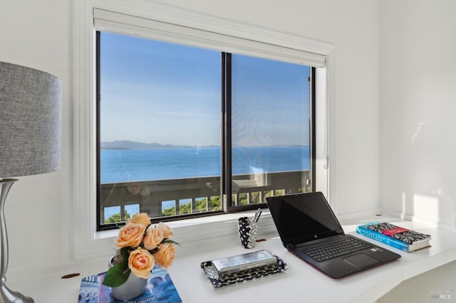 office space with a water view