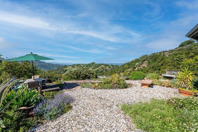 view of yard featuring a mountain view