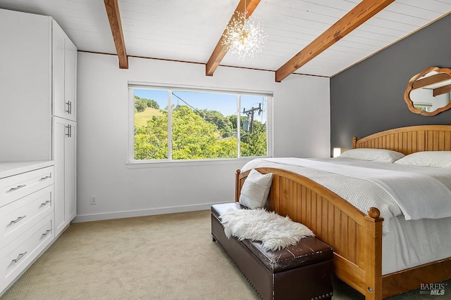 5 Oak Springs Dr, San Anselmo, CA 94960 - bedroom featuring light colored carpet, baseboards, wood ceiling, and beamed ceiling