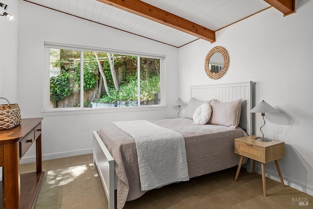 5 Oak Springs Dr, San Anselmo, CA 94960 - carpeted bedroom with wood ceiling, vaulted ceiling with beams, and baseboards