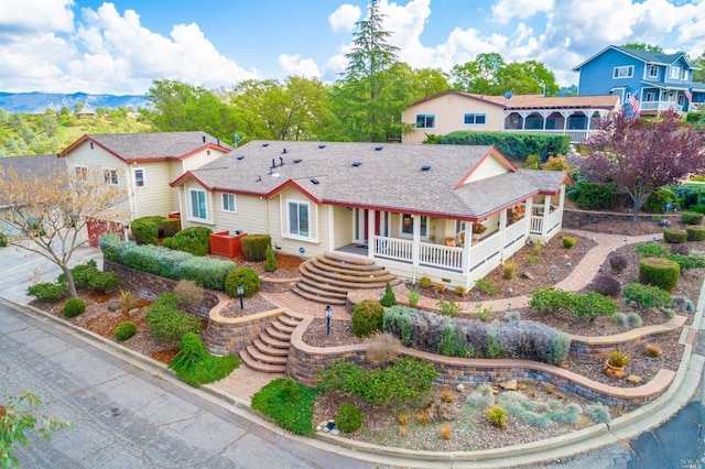 1300 Steele Canyon Rd, Napa, CA 94558 - back of property with a shingled roof and covered porch